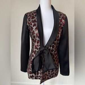 New Elegant Black and Red gold sequins Leopard top evening Jacket small